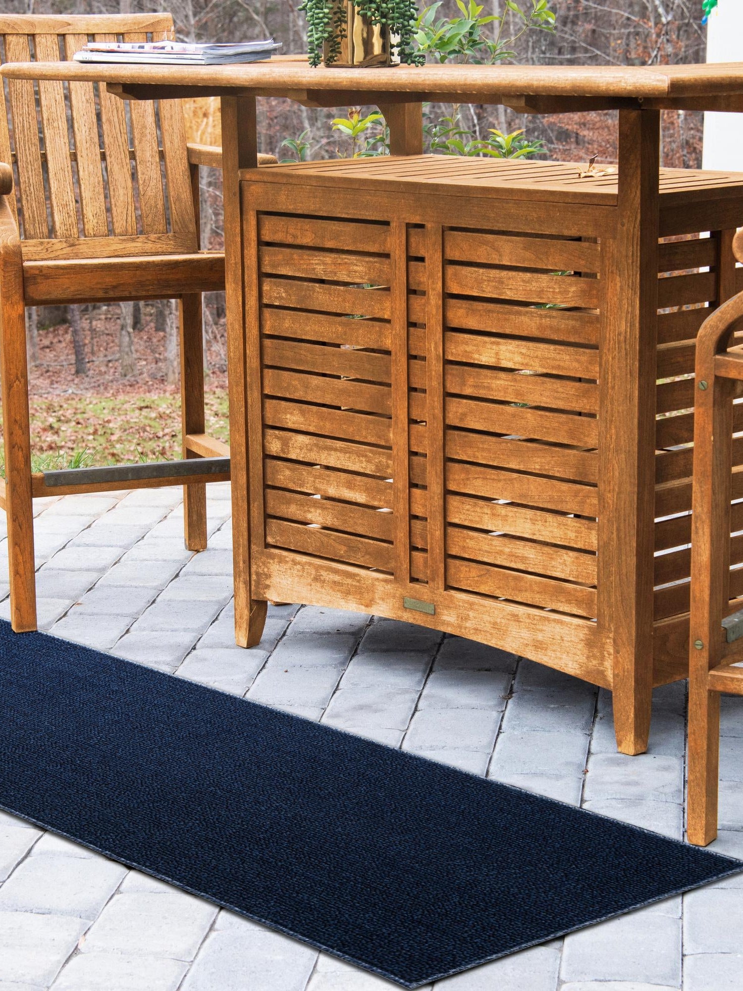 Navy Blue 2' x 6' 1 Symphony Outdoor Runner Area Rug Weather Resistant for Patio, Deck, Terrace, Balcony, Porch Durable Outside Carpet for Sale at Rug Engine