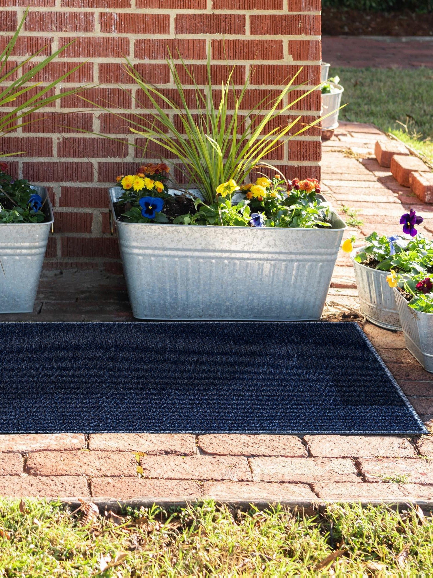 Navy Blue 2' 7 x 12' Symphony Outdoor Runner Area Rug Weather Resistant for Patio, Deck, Terrace, Balcony, Porch Durable Outside Carpet for Sale at Rug Engine
