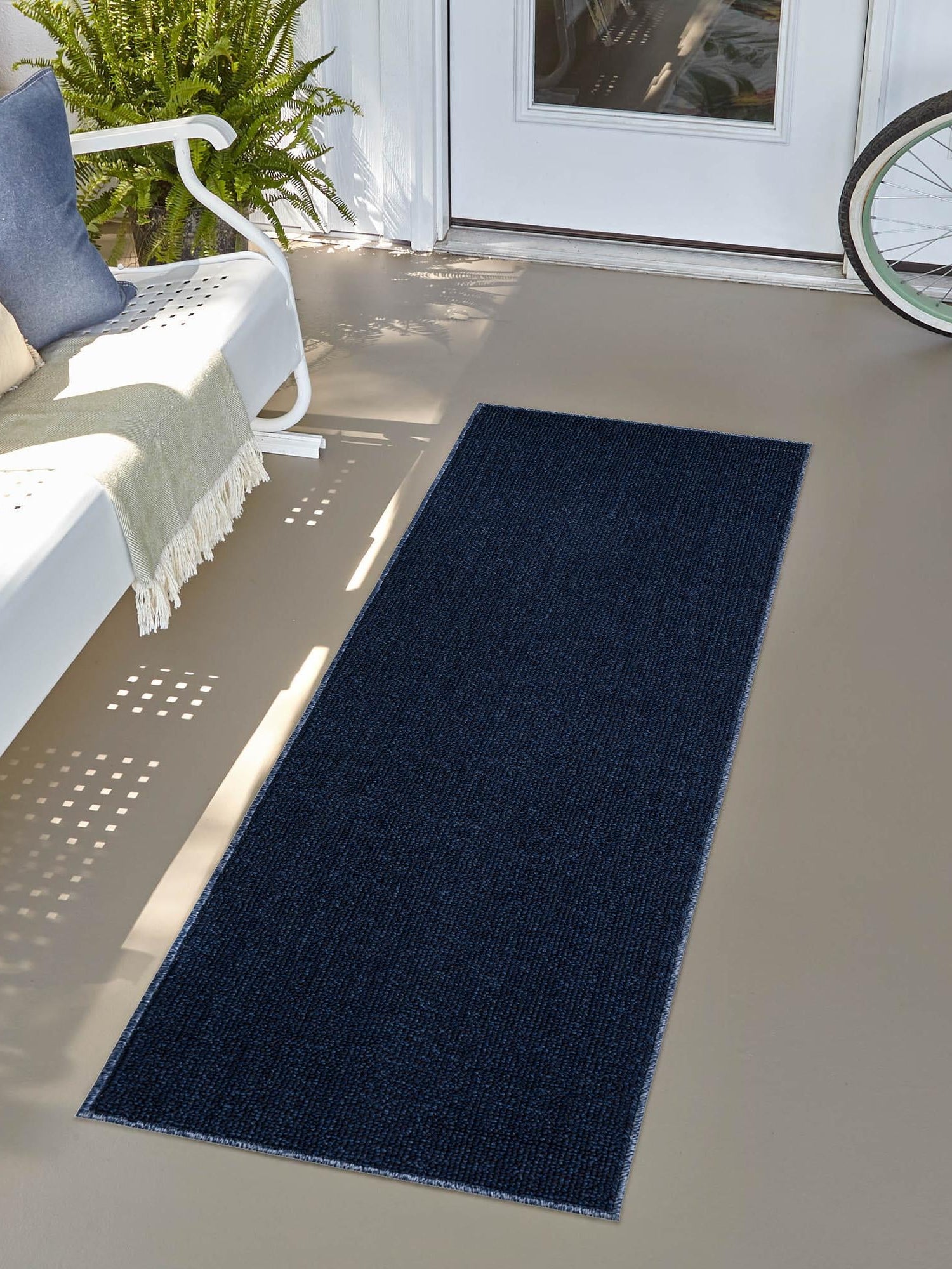 Navy Blue 2' 7 x 12' Symphony Outdoor Runner Area Rug Weather Resistant for Patio, Deck, Terrace, Balcony, Porch Durable Outside Carpet for Sale at Rug Engine