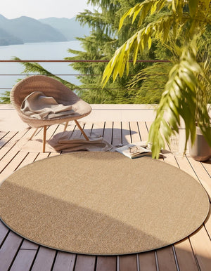 Beige 3' 1 x 3' 1 Symphony Outdoor Round Area Rug Weather Resistant for Patio, Deck, Terrace, Balcony, Porch Durable Outside Carpet for Sale at Rug Engine