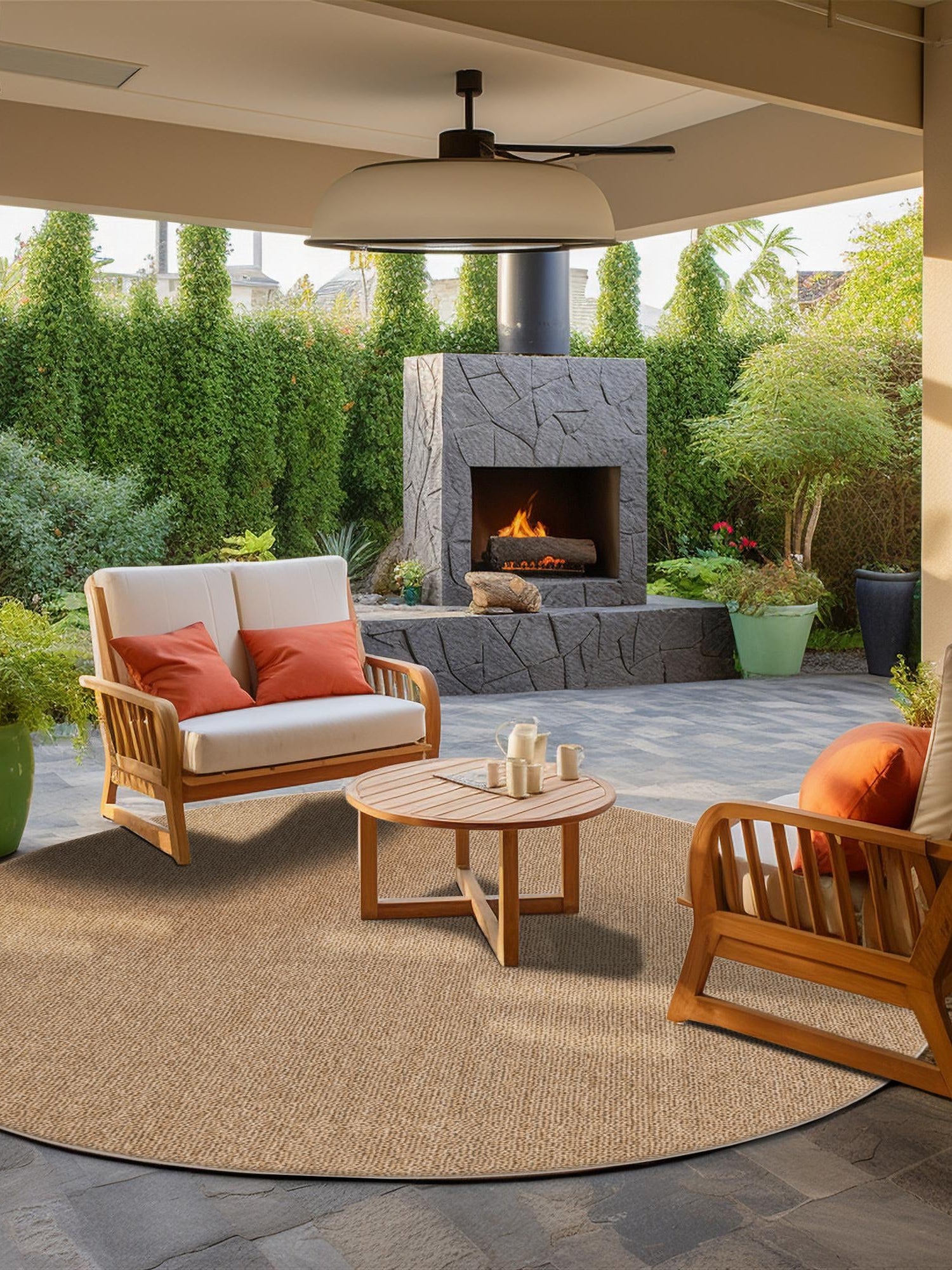 Beige 3' 1 x 3' 1 Symphony Outdoor Round Area Rug Weather Resistant for Patio, Deck, Terrace, Balcony, Porch Durable Outside Carpet for Sale at Rug Engine
