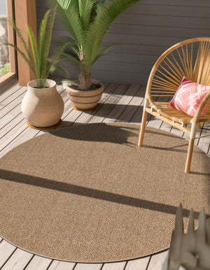 Beige 7' 10 x 7' 10 Symphony Outdoor Round Area Rug Weather Resistant for Patio, Deck, Terrace, Balcony, Porch Durable Outside Carpet for Sale at Rug Engine