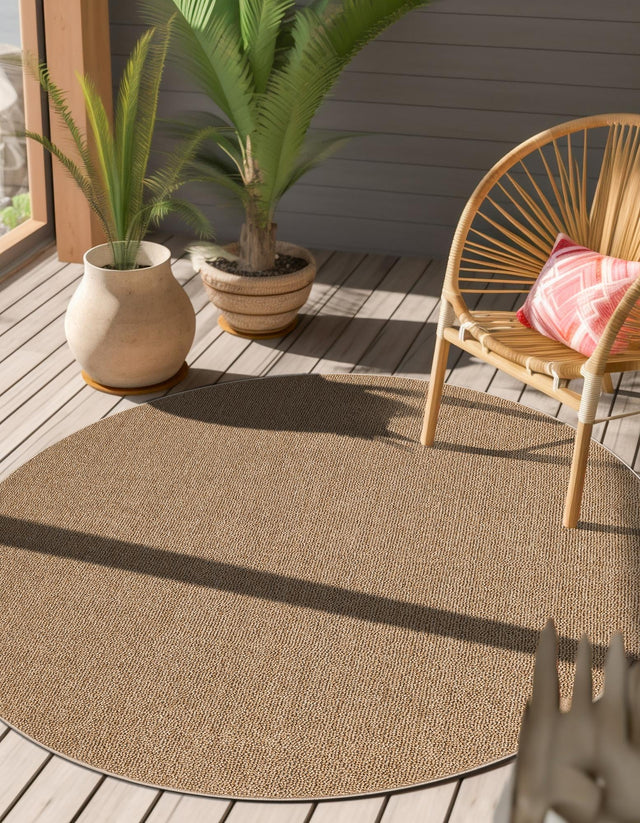 Beige 7' 10 x 7' 10 Symphony Outdoor Round Area Rug Weather Resistant for Patio, Deck, Terrace, Balcony, Porch Durable Outside Carpet for Sale at Rug Engine