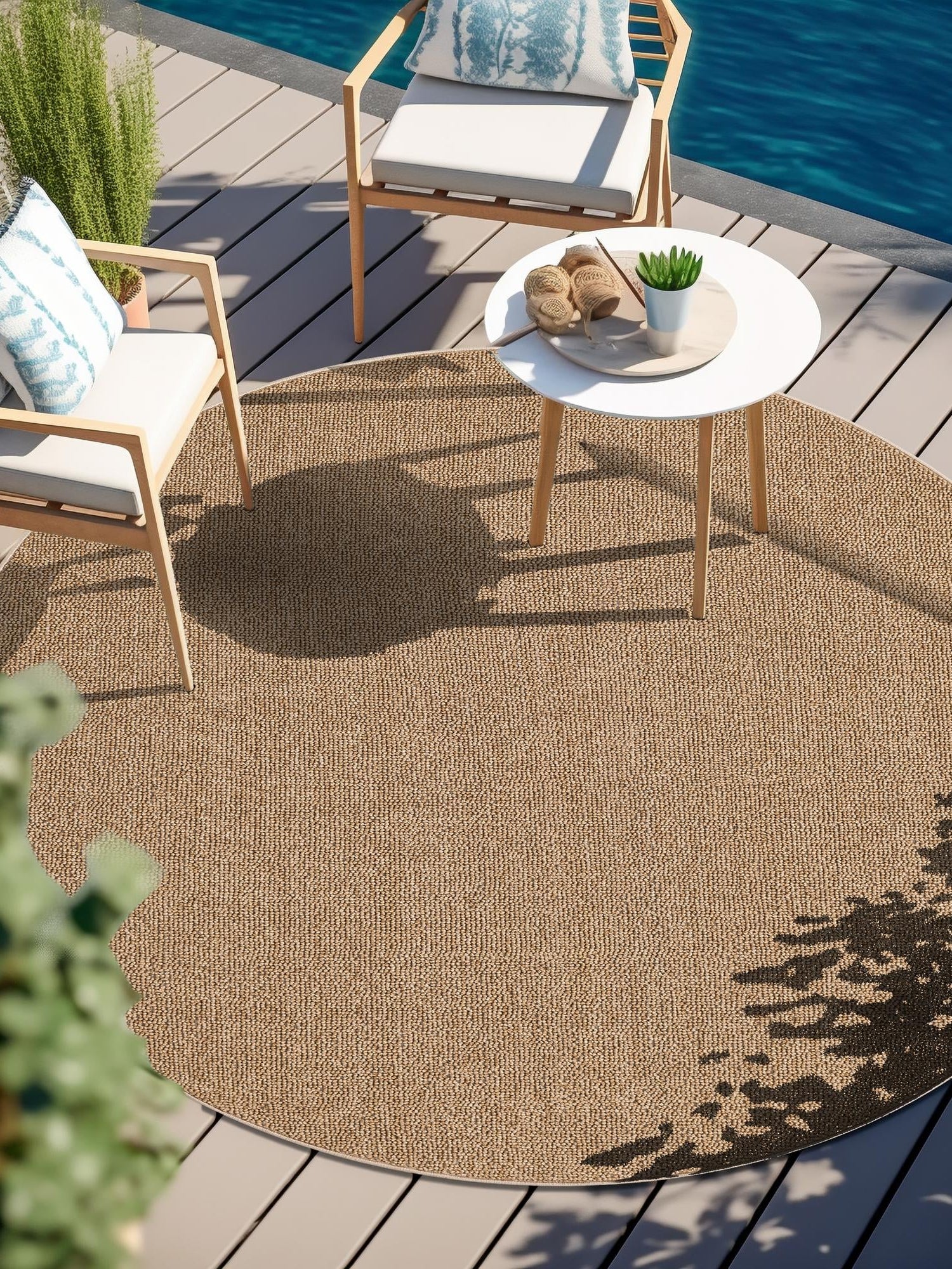 Beige 3' 1 x 3' 1 Symphony Outdoor Round Area Rug Weather Resistant for Patio, Deck, Terrace, Balcony, Porch Durable Outside Carpet for Sale at Rug Engine