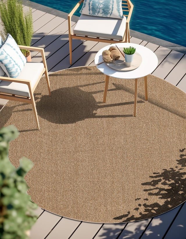 Beige 7' 10 x 7' 10 Symphony Outdoor Round Area Rug Weather Resistant for Patio, Deck, Terrace, Balcony, Porch Durable Outside Carpet for Sale at Rug Engine