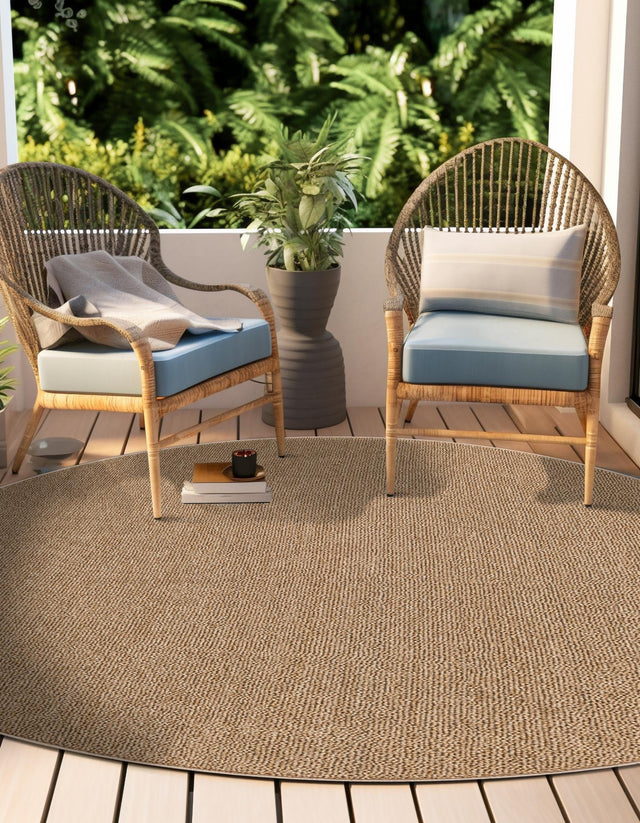Beige 5' 3 x 5' 3 Symphony Outdoor Round Area Rug Weather Resistant for Patio, Deck, Terrace, Balcony, Porch Durable Outside Carpet for Sale at Rug Engine