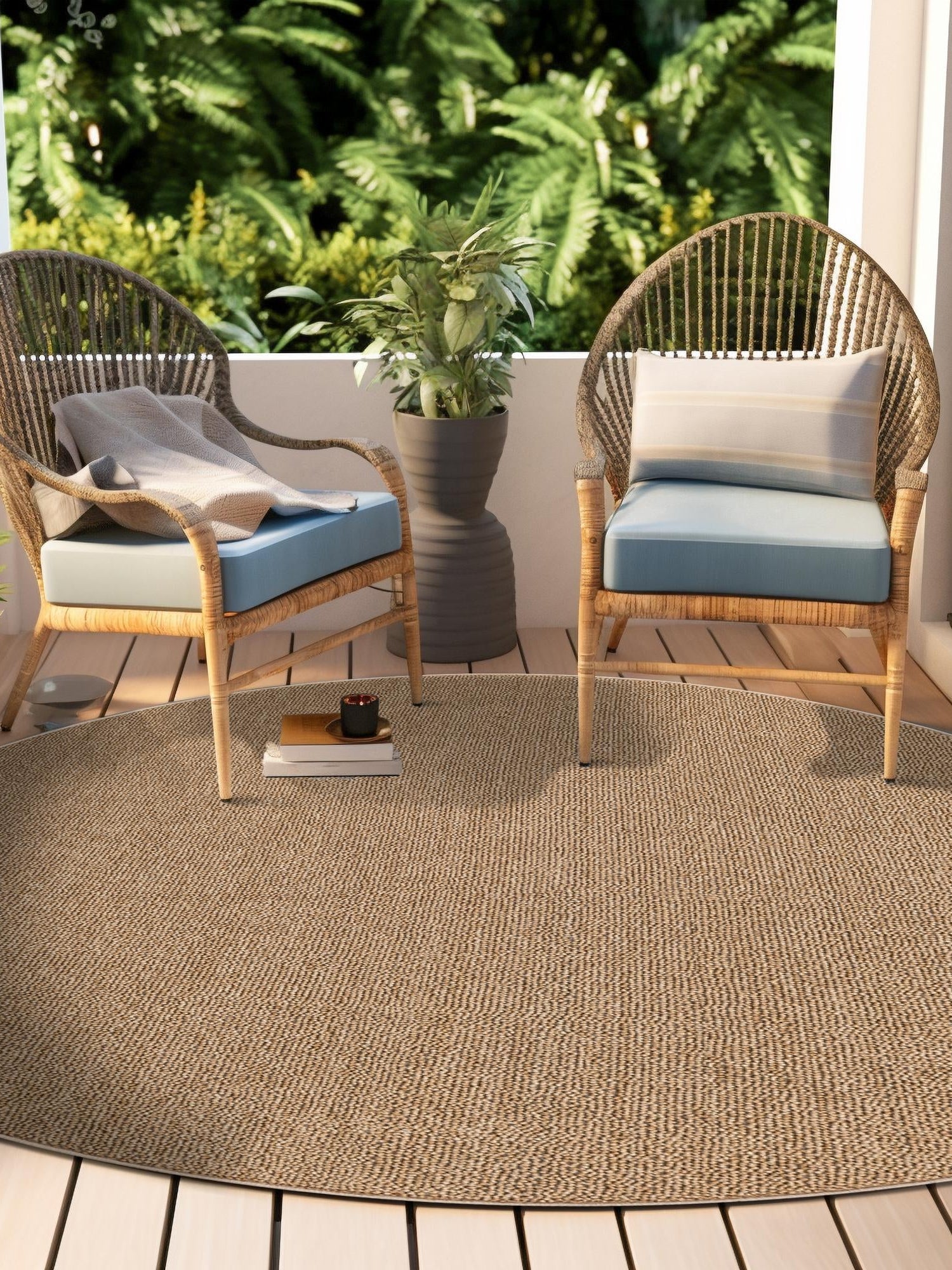 Beige 3' 1 x 3' 1 Symphony Outdoor Round Area Rug Weather Resistant for Patio, Deck, Terrace, Balcony, Porch Durable Outside Carpet for Sale at Rug Engine