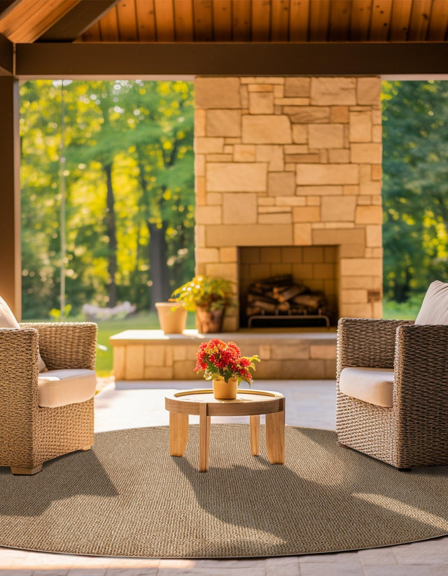 Beige 5' 3 x 5' 3 Symphony Outdoor Round Area Rug Weather Resistant for Patio, Deck, Terrace, Balcony, Porch Durable Outside Carpet for Sale at Rug Engine