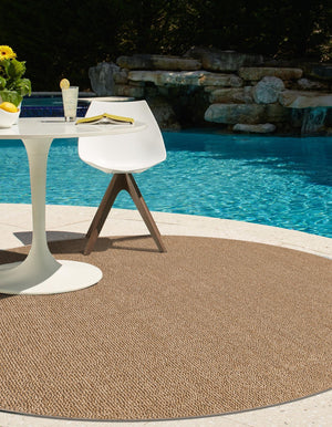 Beige 3' 1 x 3' 1 Symphony Outdoor Round Area Rug Weather Resistant for Patio, Deck, Terrace, Balcony, Porch Durable Outside Carpet for Sale at Rug Engine