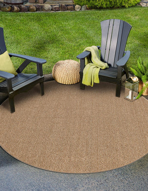 Beige 5' 3 x 5' 3 Symphony Outdoor Round Area Rug Weather Resistant for Patio, Deck, Terrace, Balcony, Porch Durable Outside Carpet for Sale at Rug Engine