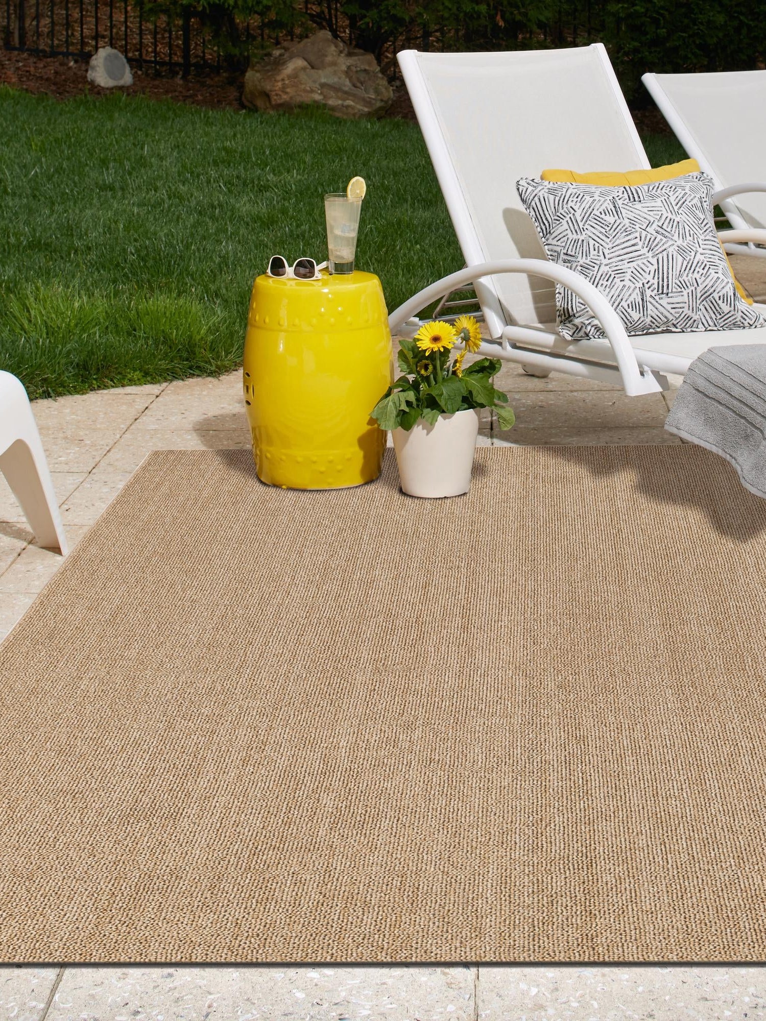 Beige 4' 1 x 6' 1 Symphony Outdoor Rectangle Area Rug Weather Resistant for Patio, Deck, Terrace, Balcony, Porch Durable Outside Carpet for Sale at Rug Engine