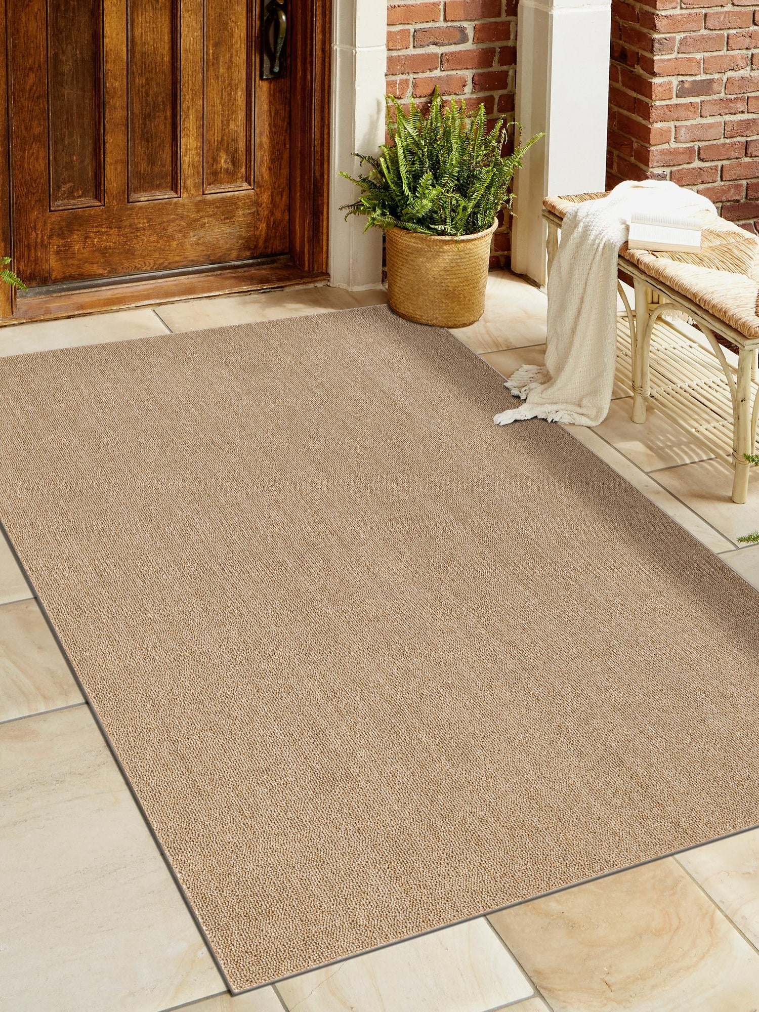 Beige 5' 3 x 8' Symphony Outdoor Rectangle Area Rug Weather Resistant for Patio, Deck, Terrace, Balcony, Porch Durable Outside Carpet for Sale at Rug Engine