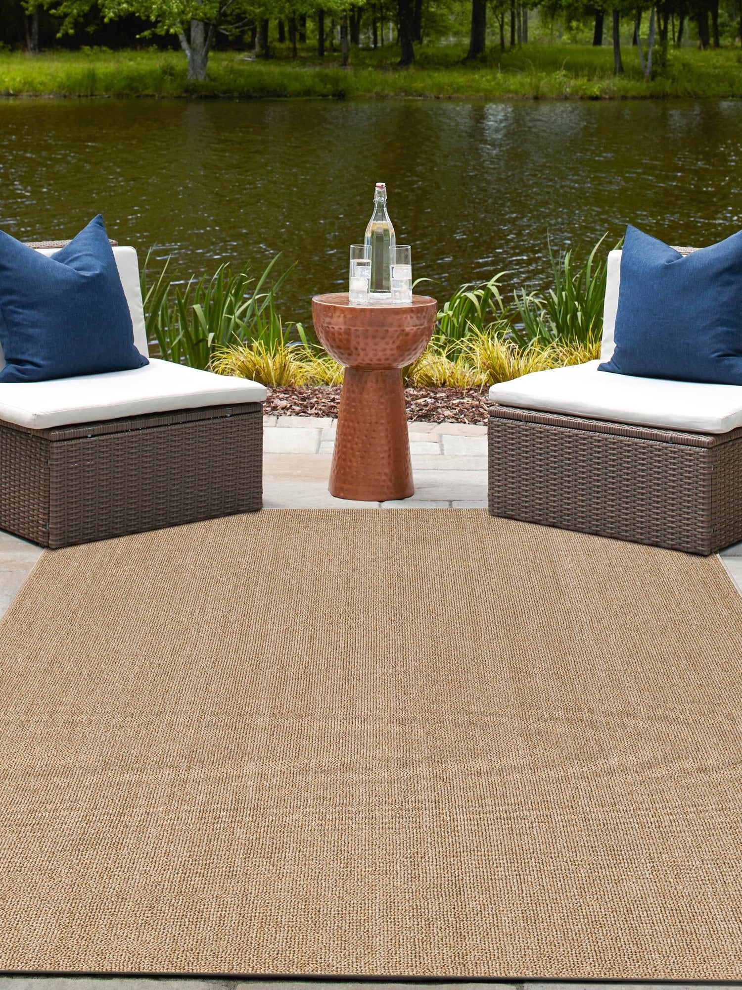 Beige 6' 1 x 9' Symphony Outdoor Rectangle Area Rug Weather Resistant for Patio, Deck, Terrace, Balcony, Porch Durable Outside Carpet for Sale at Rug Engine