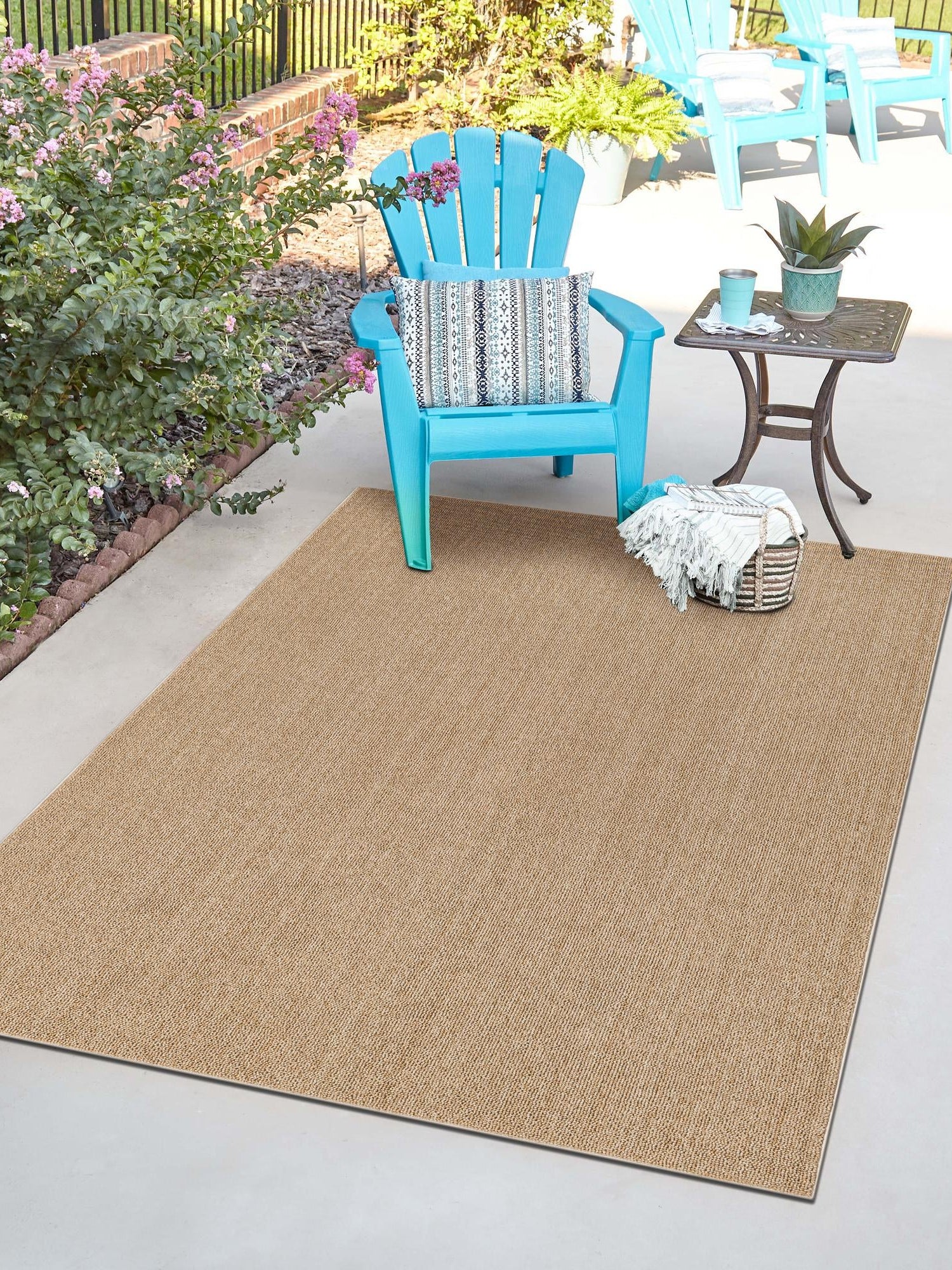 Beige 5' 3 x 8' Symphony Outdoor Rectangle Area Rug Weather Resistant for Patio, Deck, Terrace, Balcony, Porch Durable Outside Carpet for Sale at Rug Engine