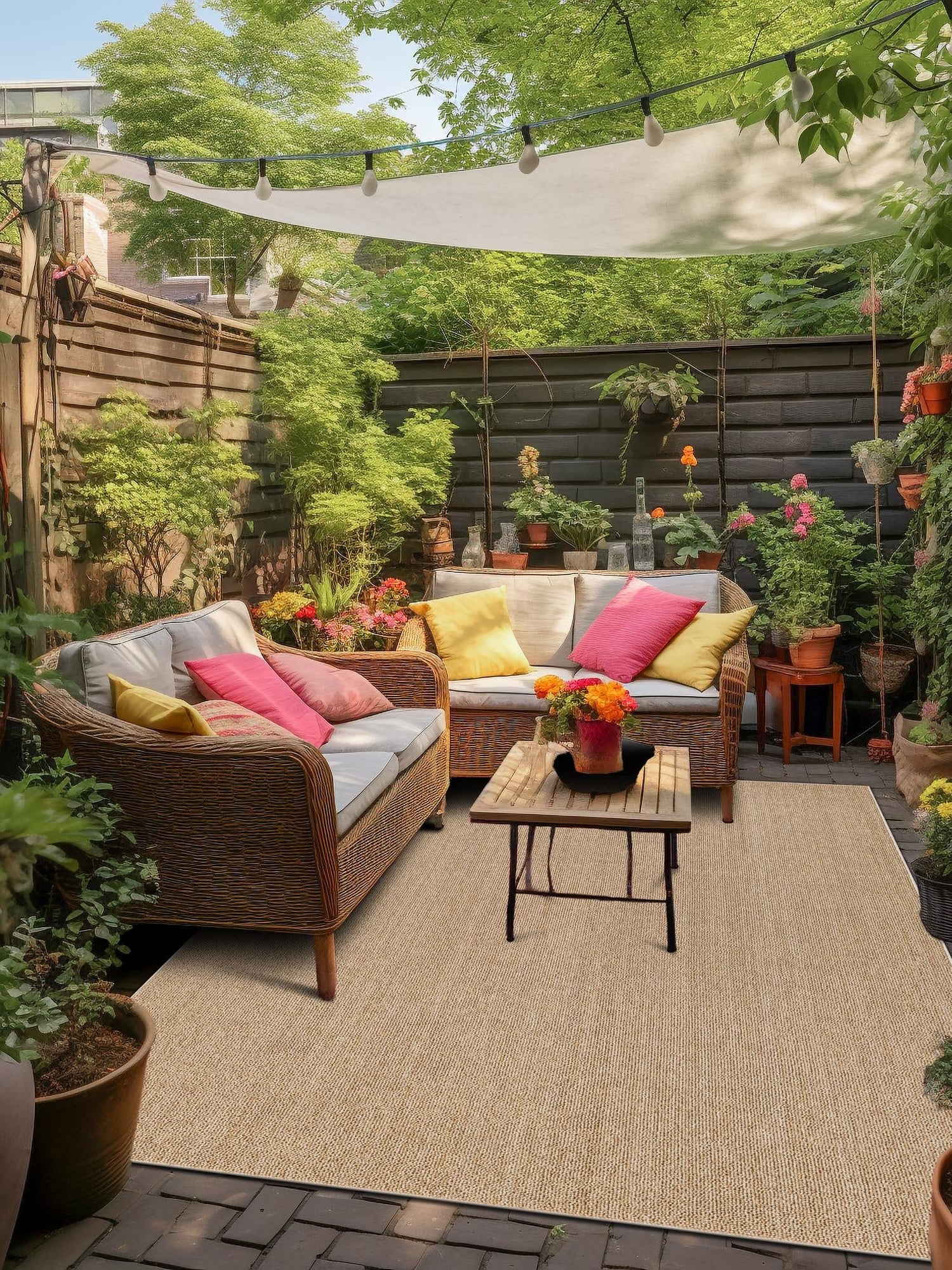 Beige 5' 3 x 8' Symphony Outdoor Rectangle Area Rug Weather Resistant for Patio, Deck, Terrace, Balcony, Porch Durable Outside Carpet for Sale at Rug Engine