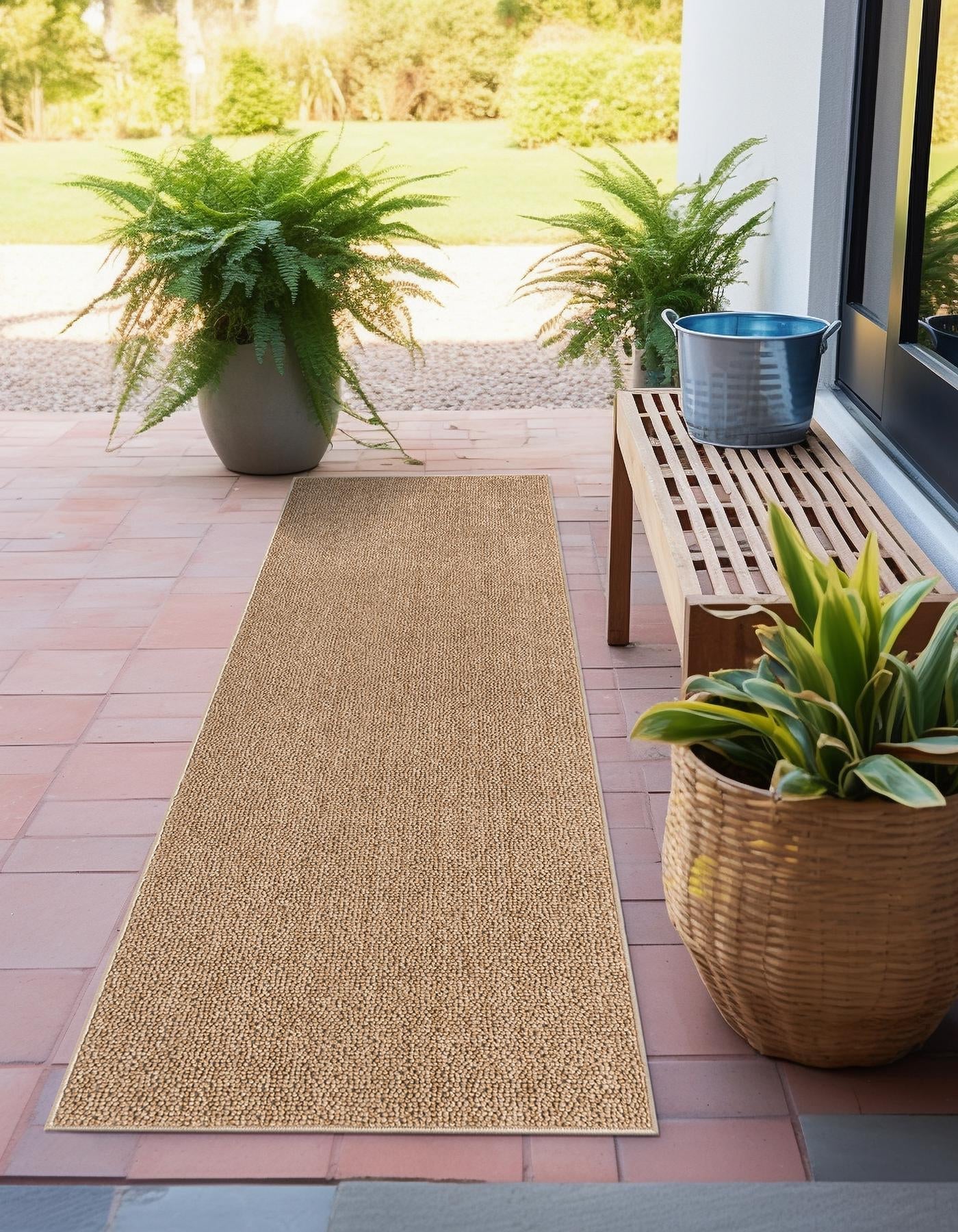 Beige 2' x 6' 1 Symphony Outdoor Runner Area Rug Weather Resistant for Patio, Deck, Terrace, Balcony, Porch Durable Outside Carpet for Sale at Rug Engine