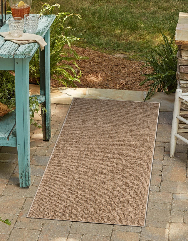Beige 2' 7 x 12' Symphony Outdoor Runner Area Rug Weather Resistant for Patio, Deck, Terrace, Balcony, Porch Durable Outside Carpet for Sale at Rug Engine