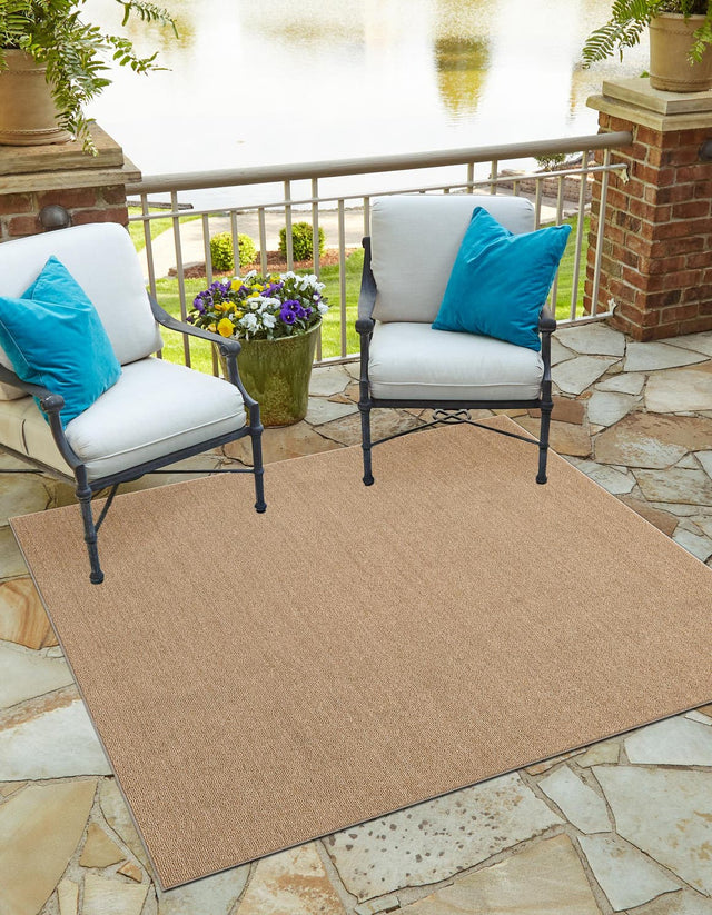 Beige 7' 10 x 7' 10 Symphony Outdoor Square Area Rug Weather Resistant for Patio, Deck, Terrace, Balcony, Porch Durable Outside Carpet for Sale at Rug Engine
