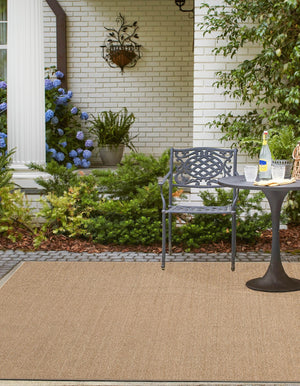 Beige 7' 10 x 7' 10 Symphony Outdoor Square Area Rug Weather Resistant for Patio, Deck, Terrace, Balcony, Porch Durable Outside Carpet for Sale at Rug Engine