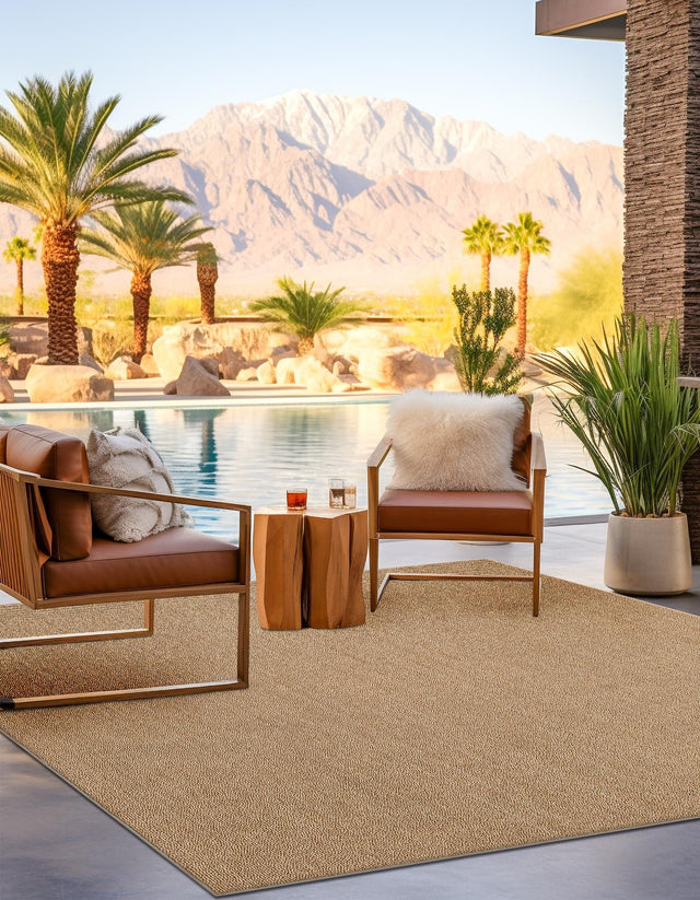 Beige 7' 10 x 7' 10 Symphony Outdoor Square Area Rug Weather Resistant for Patio, Deck, Terrace, Balcony, Porch Durable Outside Carpet for Sale at Rug Engine
