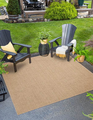 Beige 7' 10 x 7' 10 Symphony Outdoor Square Area Rug Weather Resistant for Patio, Deck, Terrace, Balcony, Porch Durable Outside Carpet for Sale at Rug Engine