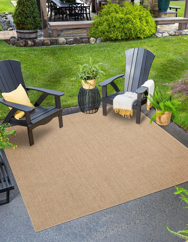 Beige 7' 10 x 7' 10 Symphony Outdoor Square Area Rug Weather Resistant for Patio, Deck, Terrace, Balcony, Porch Durable Outside Carpet for Sale at Rug Engine