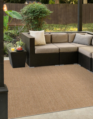 Beige 7' 10 x 7' 10 Symphony Outdoor Square Area Rug Weather Resistant for Patio, Deck, Terrace, Balcony, Porch Durable Outside Carpet for Sale at Rug Engine