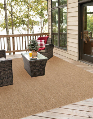 Beige 7' 10 x 7' 10 Symphony Outdoor Square Area Rug Weather Resistant for Patio, Deck, Terrace, Balcony, Porch Durable Outside Carpet for Sale at Rug Engine