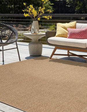 Beige 7' 10 x 7' 10 Symphony Outdoor Square Area Rug Weather Resistant for Patio, Deck, Terrace, Balcony, Porch Durable Outside Carpet for Sale at Rug Engine