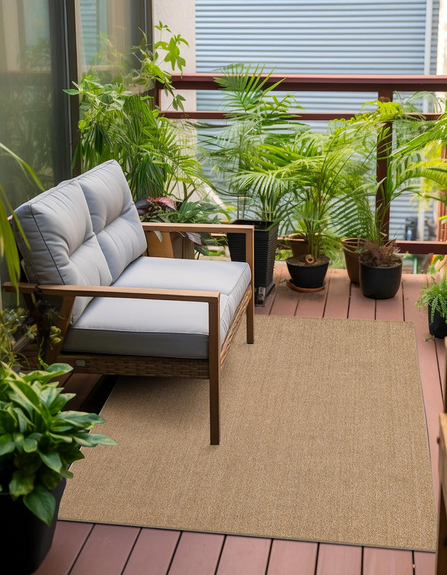 Beige 7' 10 x 7' 10 Symphony Outdoor Square Area Rug Weather Resistant for Patio, Deck, Terrace, Balcony, Porch Durable Outside Carpet for Sale at Rug Engine
