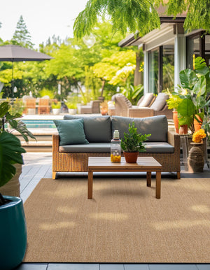 Beige 7' 10 x 7' 10 Symphony Outdoor Square Area Rug Weather Resistant for Patio, Deck, Terrace, Balcony, Porch Durable Outside Carpet for Sale at Rug Engine