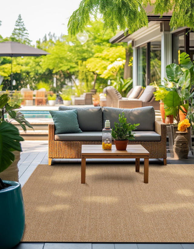 Beige 7' 10 x 7' 10 Symphony Outdoor Square Area Rug Weather Resistant for Patio, Deck, Terrace, Balcony, Porch Durable Outside Carpet for Sale at Rug Engine