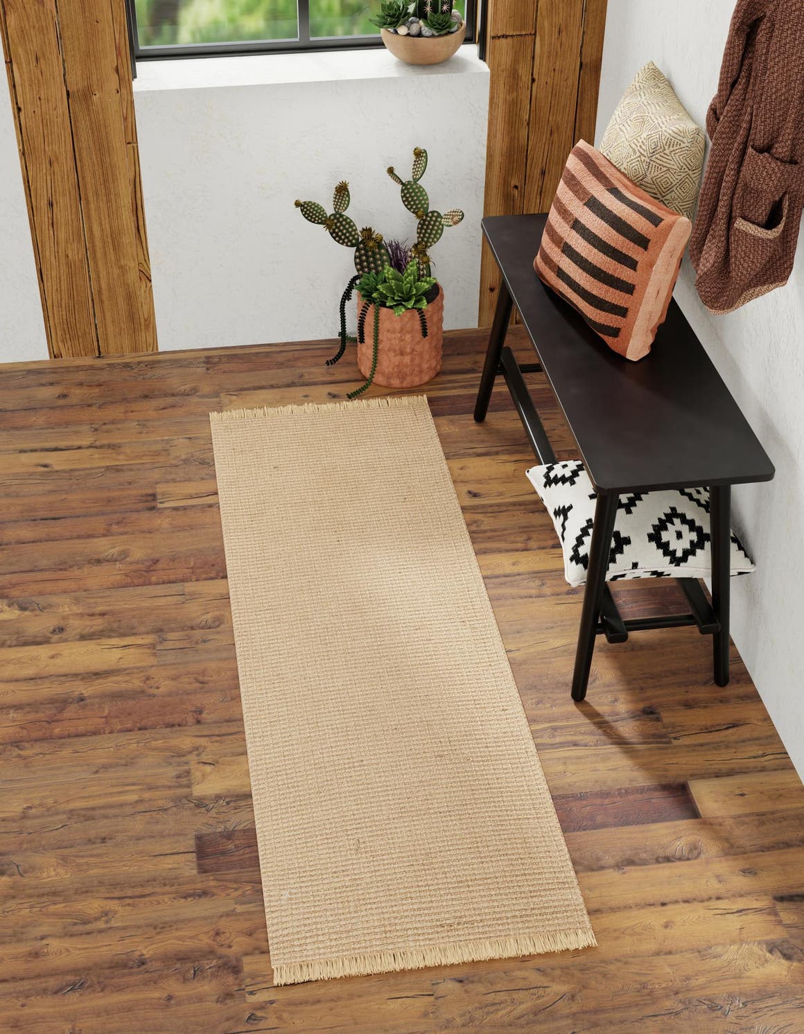 Natural 2' x 6' 1 Cottage Farm Runner Area Rug Jute Carpet Mat for Living Rooms, Dining, Office, Dorms for Sale at Rug Engine