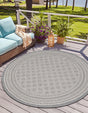 Gray 10' x 10' Outdoor Trellis Round Area Rug Weather Resistant for Patio, Deck, Terrace, Balcony, Porch Geometric Design Water Safe Outside Carpet for Sale at Rug Engine