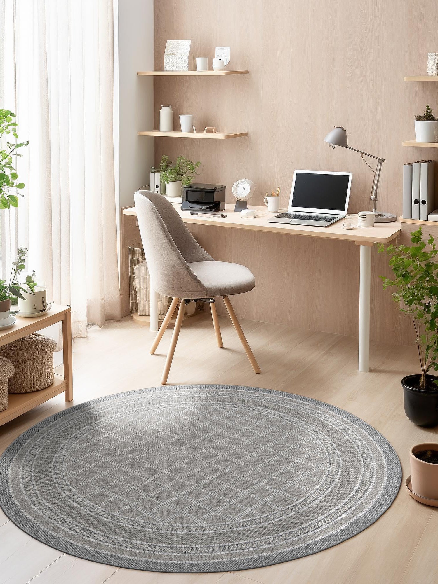 Gray 3' 3 x 3' 3 Outdoor Trellis Round Area Rug Weather Resistant for Patio, Deck, Terrace, Balcony, Porch Geometric Design Water Safe Outside Carpet for Sale at Rug Engine