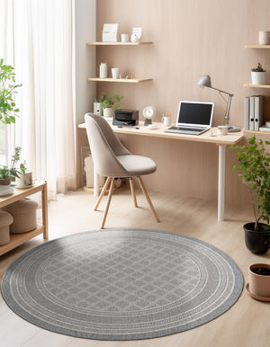 Gray 10' x 10' Outdoor Trellis Round Area Rug Weather Resistant for Patio, Deck, Terrace, Balcony, Porch Geometric Design Water Safe Outside Carpet for Sale at Rug Engine