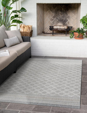Gray 6' 1 x 9' Outdoor Trellis Rectangle Area Rug Weather Resistant for Patio, Deck, Terrace, Balcony, Porch Geometric Design Water Safe Outside Carpet for Sale at Rug Engine