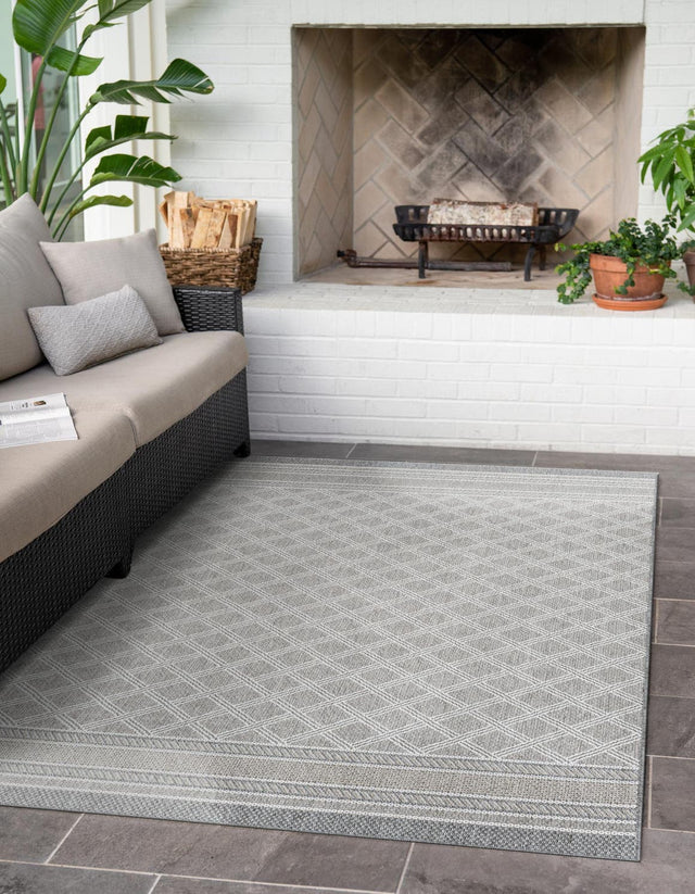 Gray 2' x 3' 1 Outdoor Trellis Rectangle Area Rug Weather Resistant for Patio, Deck, Terrace, Balcony, Porch Geometric Design Water Safe Outside Carpet for Sale at Rug Engine
