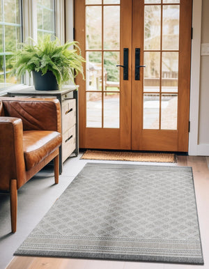 Gray 7' 1 x 10' Outdoor Trellis Rectangle Area Rug Weather Resistant for Patio, Deck, Terrace, Balcony, Porch Geometric Design Water Safe Outside Carpet for Sale at Rug Engine