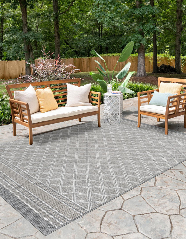 Gray 2' x 3' 1 Outdoor Trellis Rectangle Area Rug Weather Resistant for Patio, Deck, Terrace, Balcony, Porch Geometric Design Water Safe Outside Carpet for Sale at Rug Engine