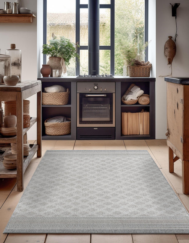 Gray 4' 1 x 6' 1 Outdoor Trellis Rectangle Area Rug Weather Resistant for Patio, Deck, Terrace, Balcony, Porch Geometric Design Water Safe Outside Carpet for Sale at Rug Engine