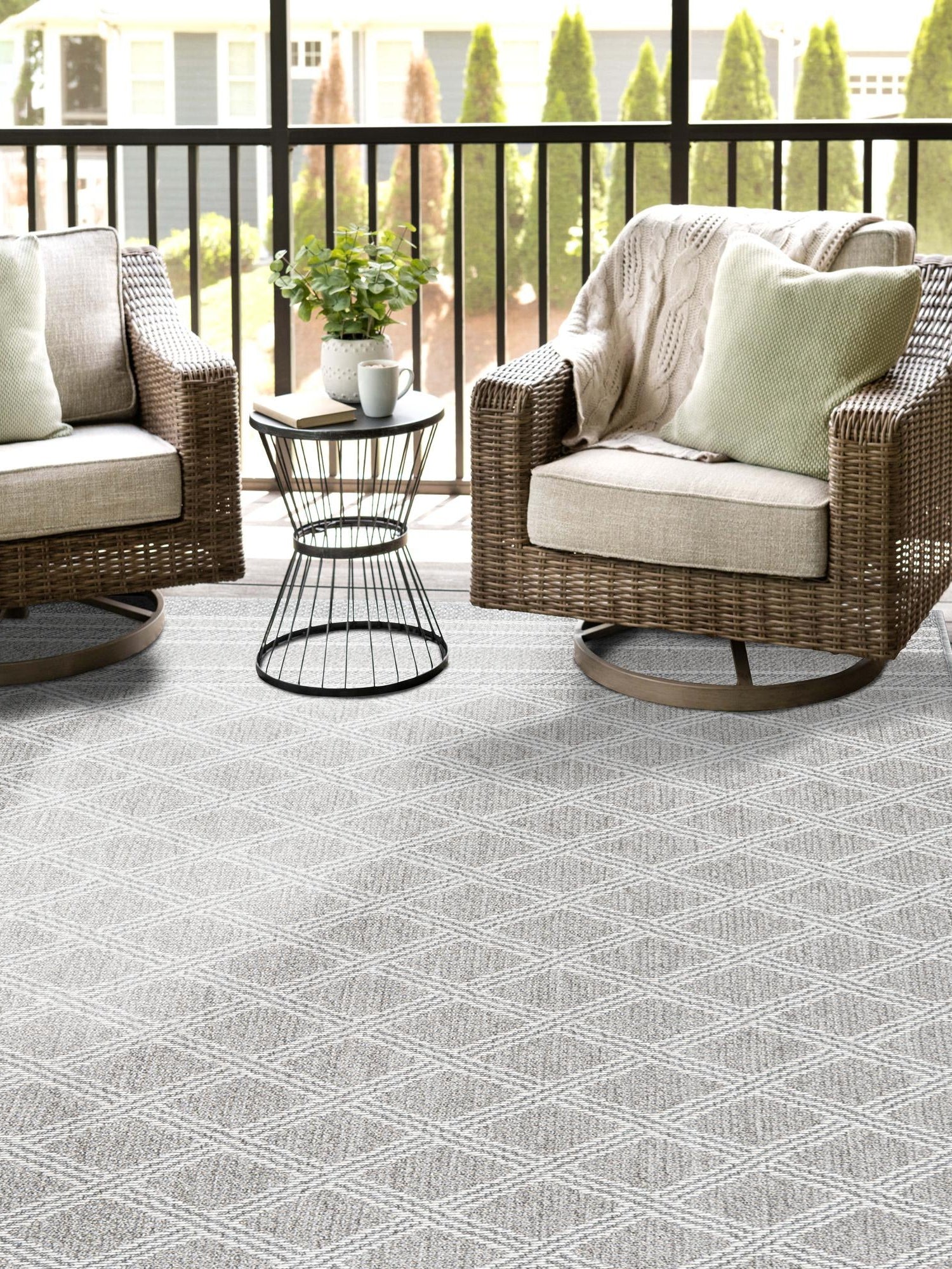 Gray 2' x 3' 1 Outdoor Trellis Rectangle Area Rug Weather Resistant for Patio, Deck, Terrace, Balcony, Porch Geometric Design Water Safe Outside Carpet for Sale at Rug Engine