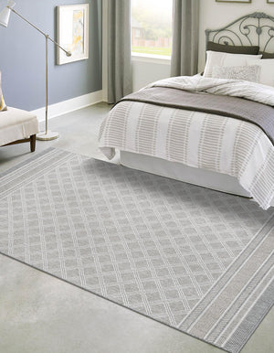Gray 4' 1 x 6' 1 Outdoor Trellis Rectangle Area Rug Weather Resistant for Patio, Deck, Terrace, Balcony, Porch Geometric Design Water Safe Outside Carpet for Sale at Rug Engine