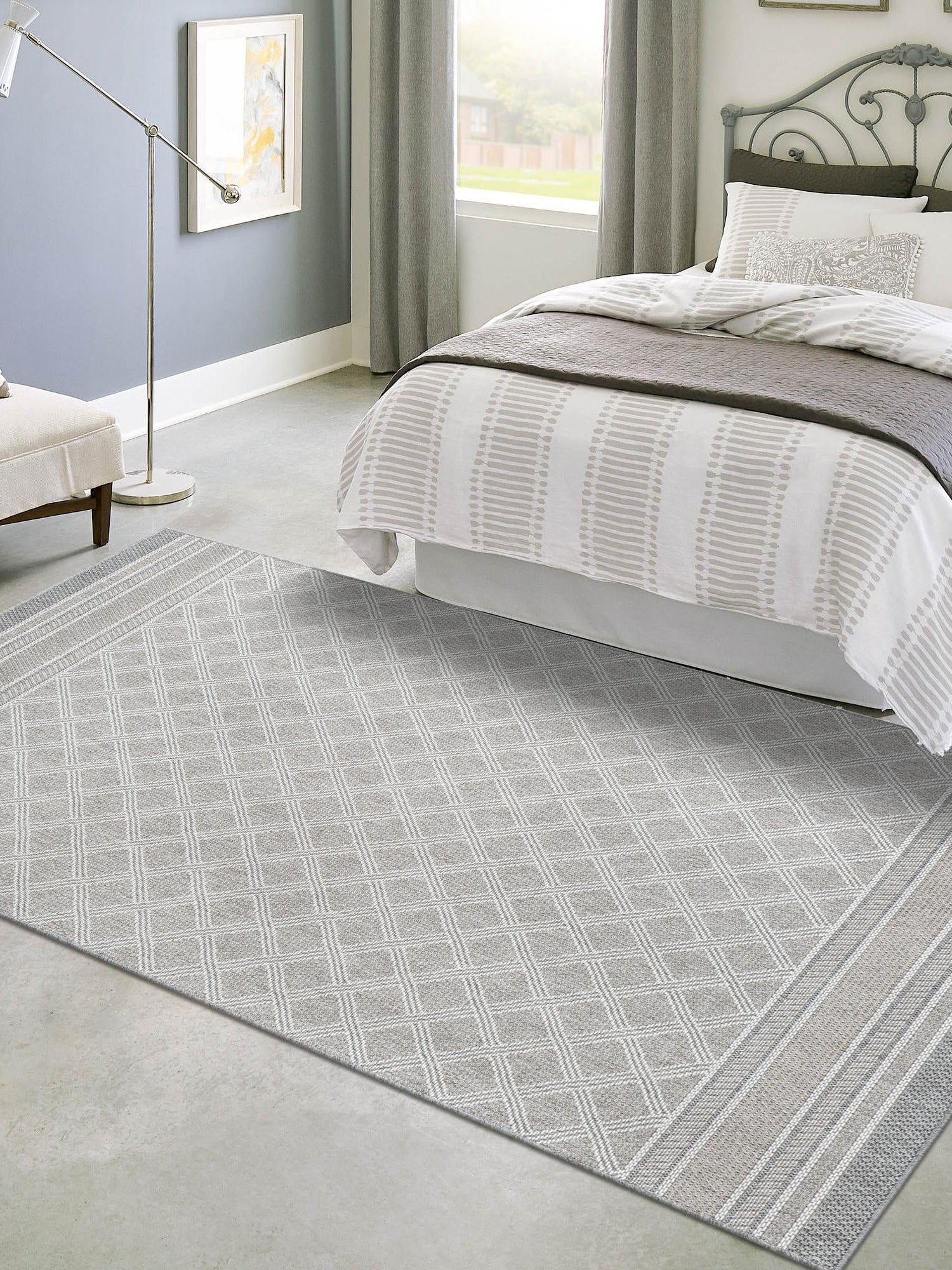 Gray 2' x 3' 1 Outdoor Trellis Rectangle Area Rug Weather Resistant for Patio, Deck, Terrace, Balcony, Porch Geometric Design Water Safe Outside Carpet for Sale at Rug Engine
