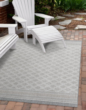 Gray 10' x 14' 1 Outdoor Trellis Rectangle Area Rug Weather Resistant for Patio, Deck, Terrace, Balcony, Porch Geometric Design Water Safe Outside Carpet for Sale at Rug Engine