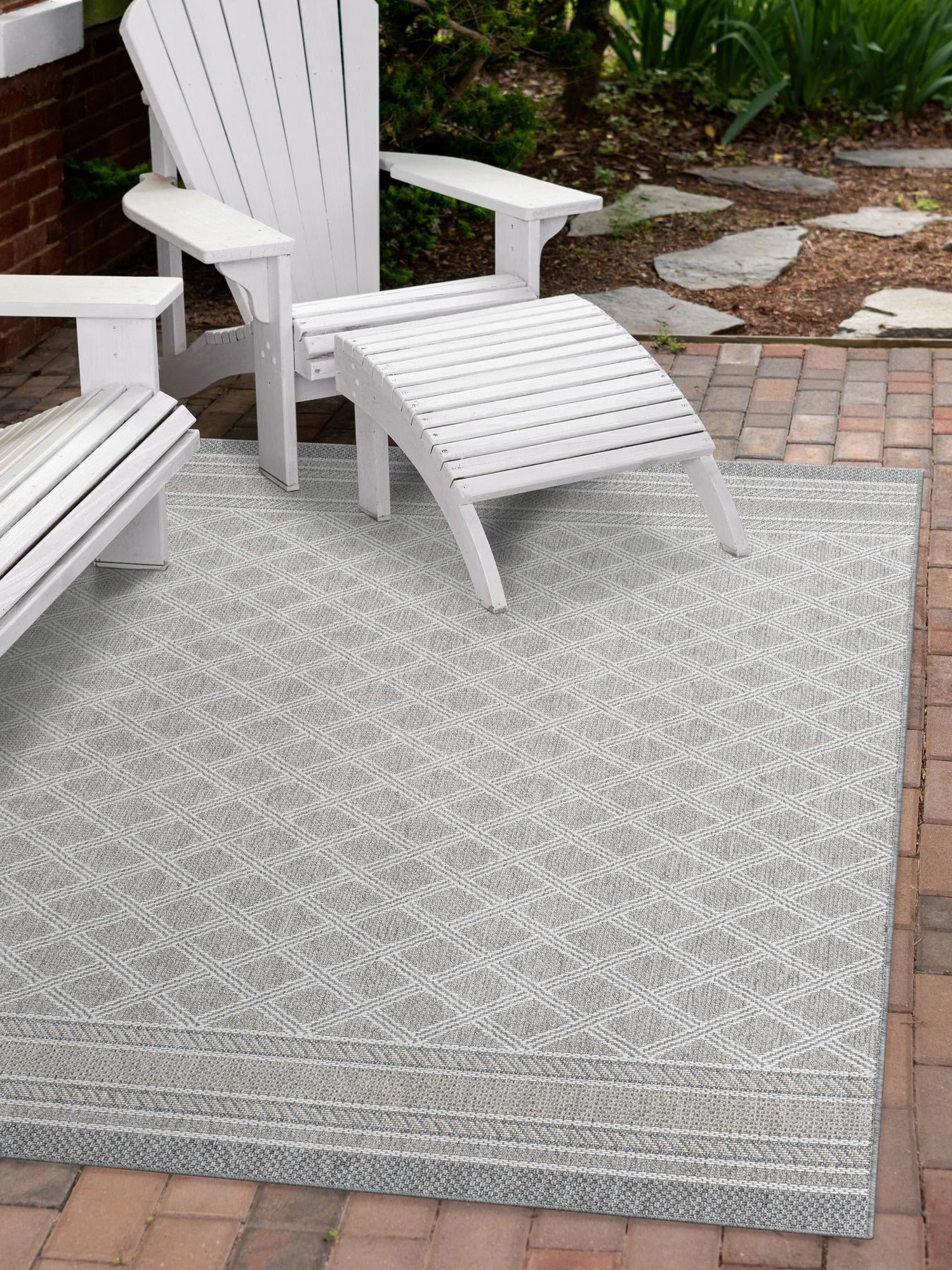 Gray 7' 1 x 10' Outdoor Trellis Rectangle Area Rug Weather Resistant for Patio, Deck, Terrace, Balcony, Porch Geometric Design Water Safe Outside Carpet for Sale at Rug Engine