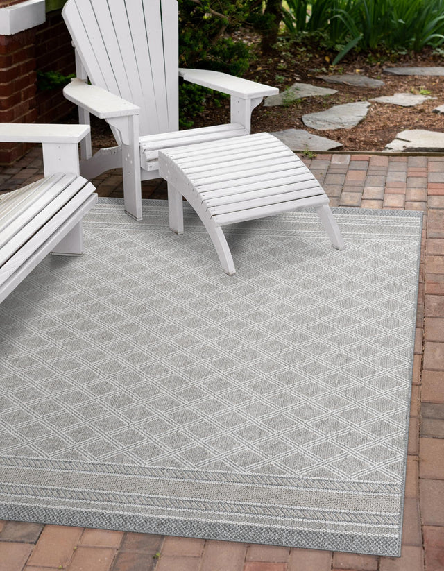 Gray 2' x 3' 1 Outdoor Trellis Rectangle Area Rug Weather Resistant for Patio, Deck, Terrace, Balcony, Porch Geometric Design Water Safe Outside Carpet for Sale at Rug Engine
