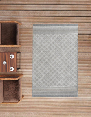 Gray 7' 1 x 10' Outdoor Trellis Rectangle Area Rug Weather Resistant for Patio, Deck, Terrace, Balcony, Porch Geometric Design Water Safe Outside Carpet for Sale at Rug Engine