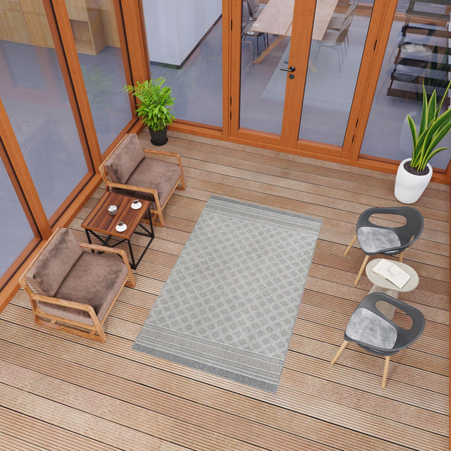 Gray 7' 10 x 10' Outdoor Trellis Rectangle Area Rug Weather Resistant for Patio, Deck, Terrace, Balcony, Porch Geometric Design Water Safe Outside Carpet for Sale at Rug Engine