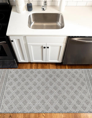 Gray 2' x 8' Outdoor Trellis Runner Area Rug Weather Resistant for Patio, Deck, Terrace, Balcony, Porch Geometric Design Water Safe Outside Carpet for Sale at Rug Engine